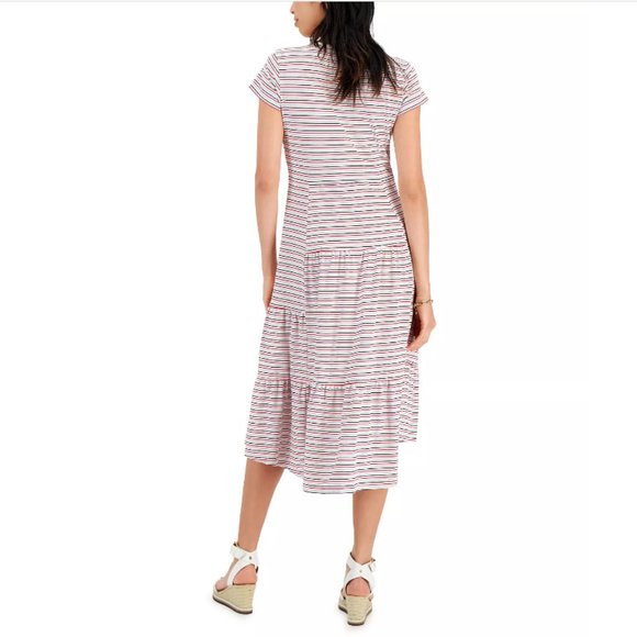 NWT Tommy Hilfiger Striped Tiered Midi Dress Women's Size L - Picture 2 of 9